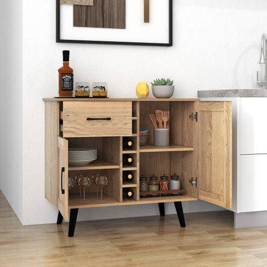 2-Door Buffet Sideboard with 6-Bottle Wine Rack Drawer - Color: Natural W2B