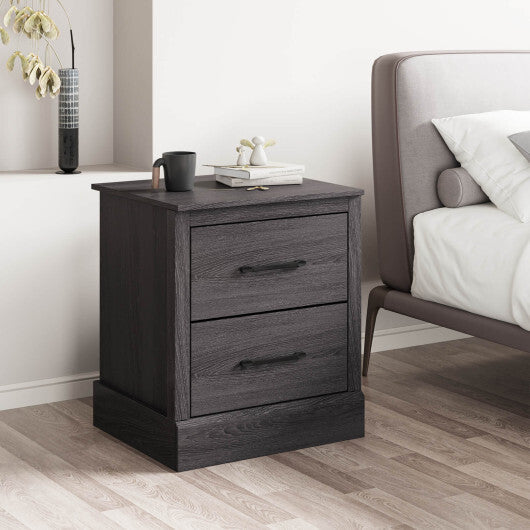 Wood Compact Floor Nightstand with Storage Drawers-Dark Gray W2B