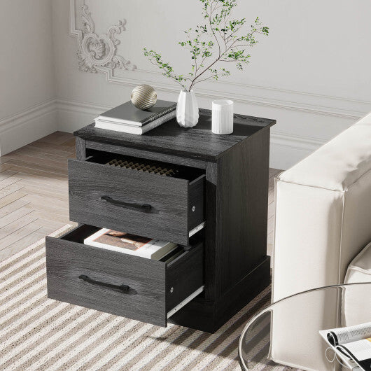 Wood Compact Floor Nightstand with Storage Drawers-Dark Gray W2B