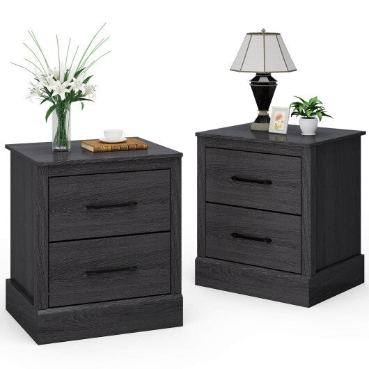 Wood Compact Floor Nightstand with Storage Drawers-Dark Gray W2B