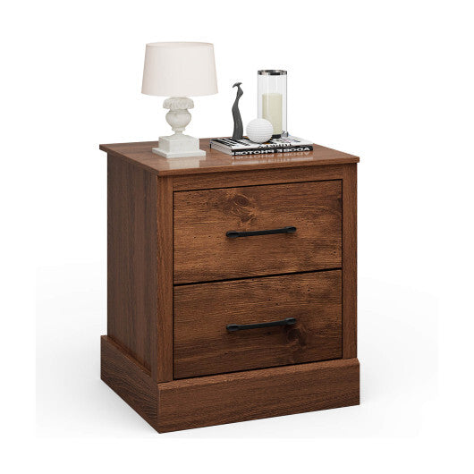 Wood Compact Floor Nightstand with Storage Drawers-Dark Gray W2B