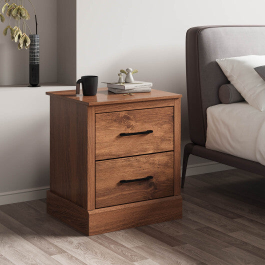 Wood Compact Floor Nightstand with Storage Drawers-Dark Gray W2B