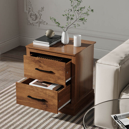 Wood Compact Floor Nightstand with Storage Drawers-Dark Gray W2B
