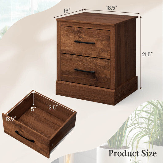 Wood Compact Floor Nightstand with Storage Drawers-Dark Gray W2B