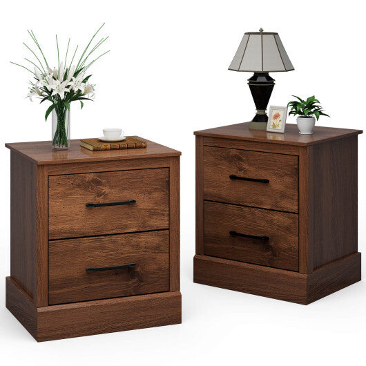 Wood Compact Floor Nightstand with Storage Drawers-Dark Gray W2B