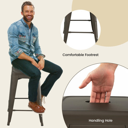 24 Inch Set of 4 Tolix Style Counter Height Barstool Stackable Chair-Black