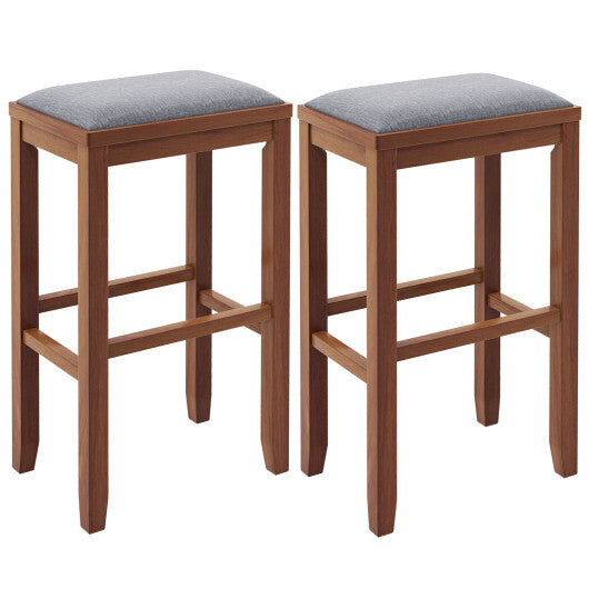2 Pieces 31 Inch Upholstered Bar Stool Set with Solid Rubber Wood Frame and Footres-Griege