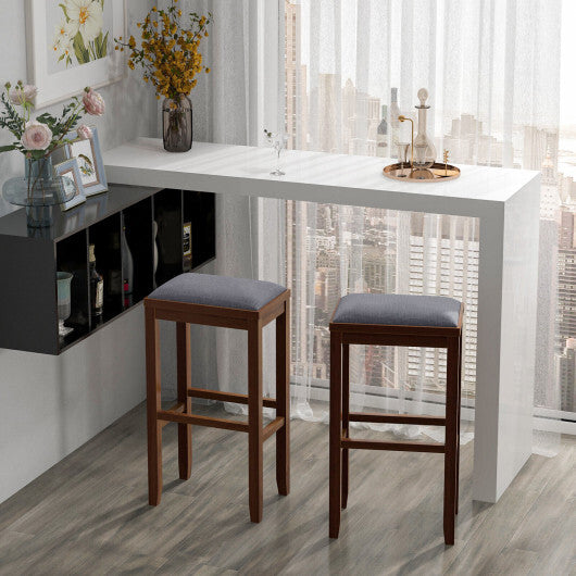 2 Pieces 31 Inch Upholstered Bar Stool Set with Solid Rubber Wood Frame and Footres-Griege