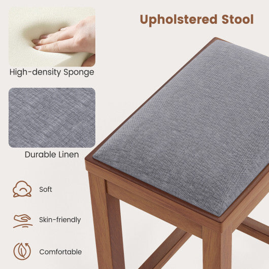 2 Pieces 31 Inch Upholstered Bar Stool Set with Solid Rubber Wood Frame and Footres-Griege