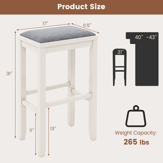 2 Pieces 31 Inch Upholstered Bar Stool Set with Solid Rubber Wood Frame and Footres-Griege