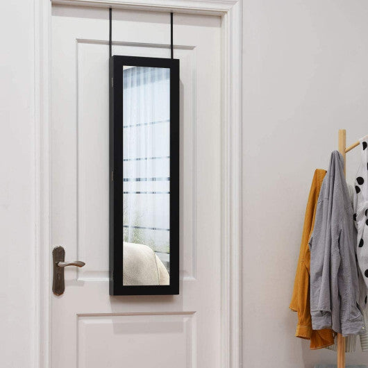 Full Length Mirror Jewelry Cabinet with Ring Slots and Necklace Hooks-Dark Brown - Color: Dark Brown W2B