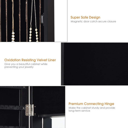 Full Length Mirror Jewelry Cabinet with Ring Slots and Necklace Hooks-Dark Brown - Color: Dark Brown W2B