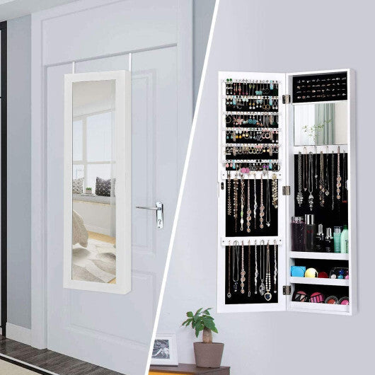 Full Length Mirror Jewelry Cabinet with Ring Slots and Necklace Hooks-Black W2B