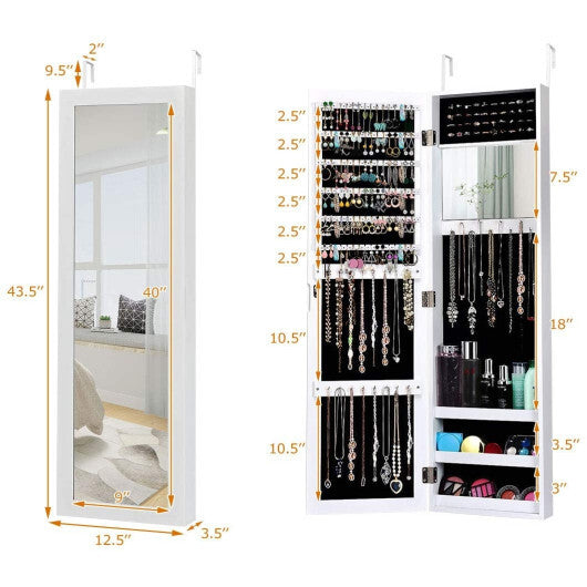 Full Length Mirror Jewelry Cabinet with Ring Slots and Necklace Hooks-Black W2B
