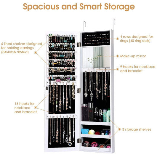 Full Length Mirror Jewelry Cabinet with Ring Slots and Necklace Hooks-Black W2B