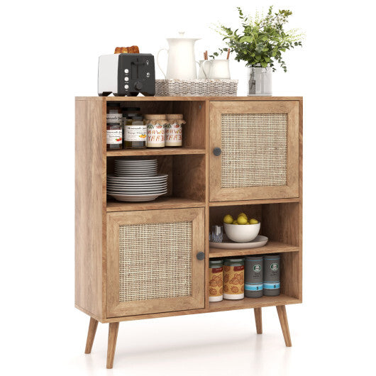 Rattan Buffet Cabinet with 2 Doors and 2 Cubbies-Natural W2B