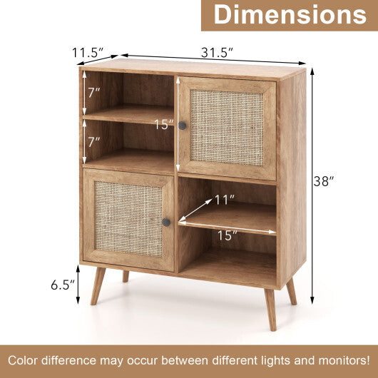 Rattan Buffet Cabinet with 2 Doors and 2 Cubbies-Natural W2B