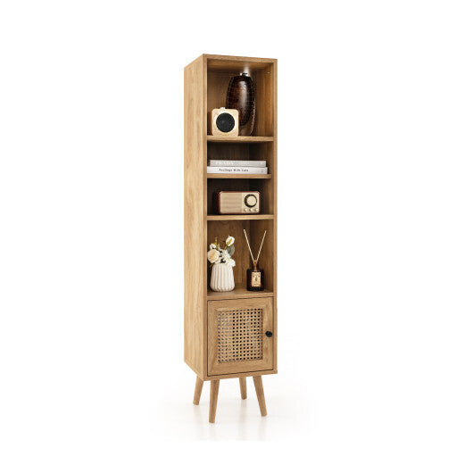 4 Tiers Rattan Storage Cabinet with Slim Design-Natural W2B