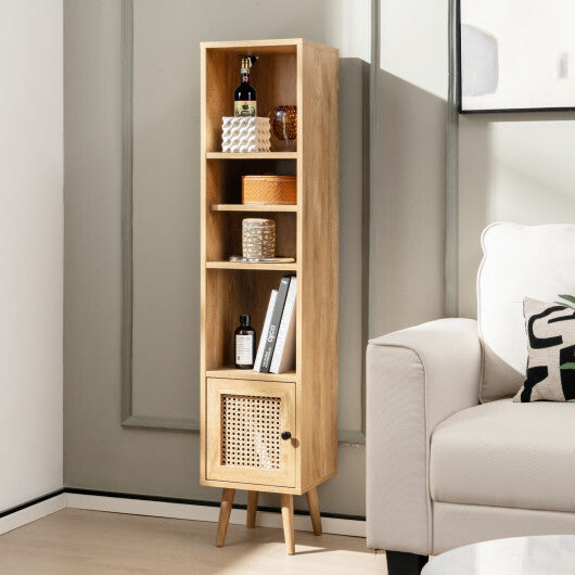 4 Tiers Rattan Storage Cabinet with Slim Design-Natural W2B
