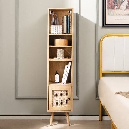 4 Tiers Rattan Storage Cabinet with Slim Design-Natural W2B