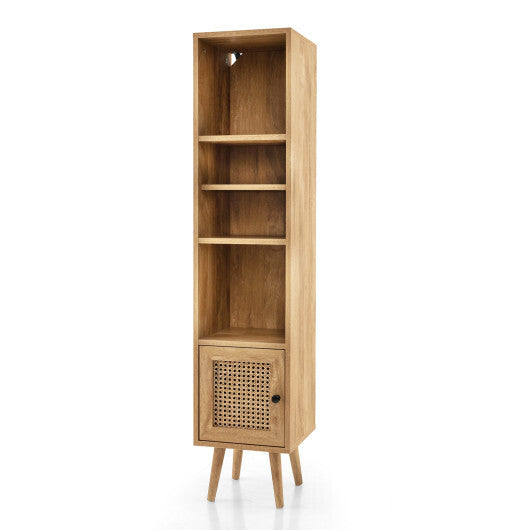 4 Tiers Rattan Storage Cabinet with Slim Design-Natural W2B