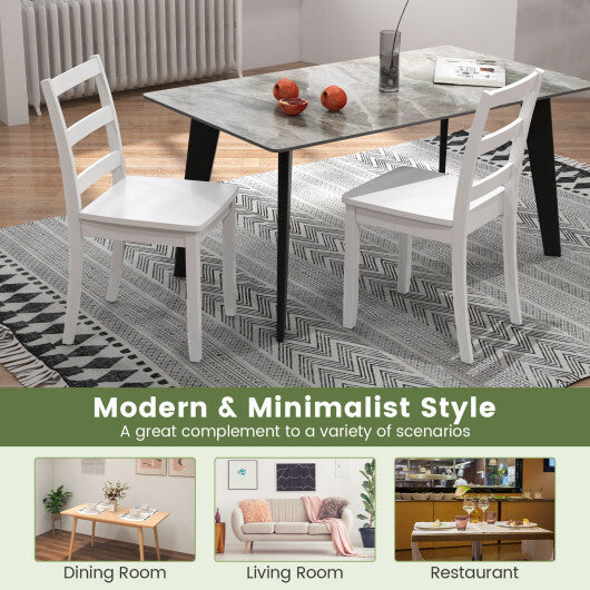 Set of 2 Wood Dining Chairs with Solid Rubber Wood Legs-White W2B