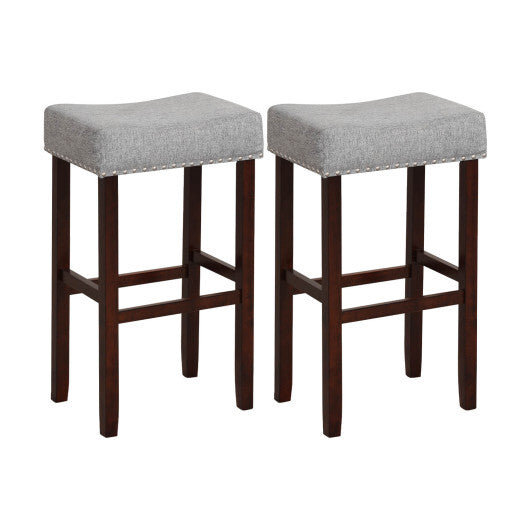 2 Set of 29 Inch Height Upholstered Bar Stool with Solid Rubber Wood Legs and Footrest-Beige W2B