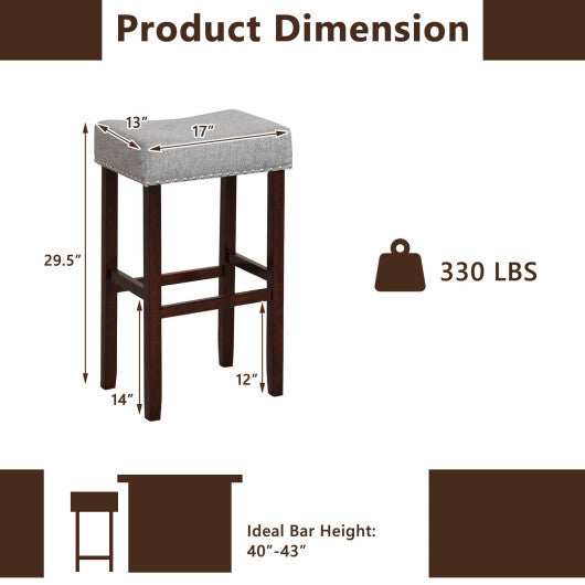 2 Set of 29 Inch Height Upholstered Bar Stool with Solid Rubber Wood Legs and Footrest-Beige W2B