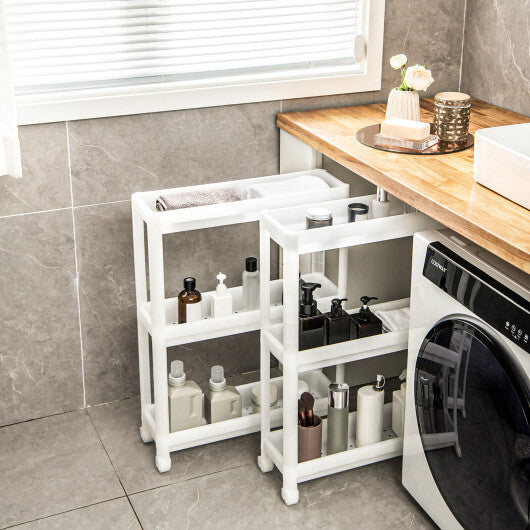 2 Pieces 3-Tier Slim Detachable Storage Cart with Drainage Holes and Wheels-White