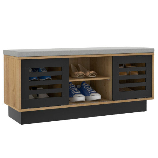 Shoe Bench with 6 Storage Compartments and 3 Adjustable Shelves-Gray