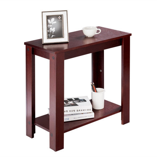 2-Tier Modern Compact End Table with Storage Shelf-White