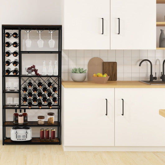 Industrial Floor Wine Rack with 3 Rows of Stemware Racks