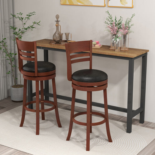 Set of 2 360? Bar Stools with PU Upholstered Seats-Brown