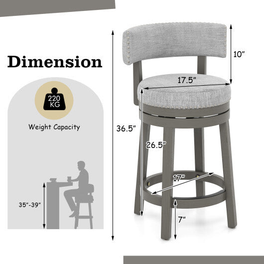 27/31 Inch Swivel Bar Stool with Upholstered Back Seat and Footrest-31 inches