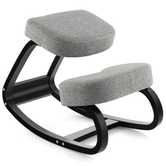 Wooden Ergonomic Backless Rocking Kneeling Chair with Padded Cushion-Gray