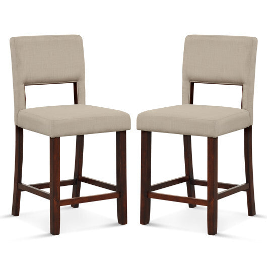 2 Piece Bar Chair Set with Hollowed Back and Rubber Wood Legs-Beige W2B