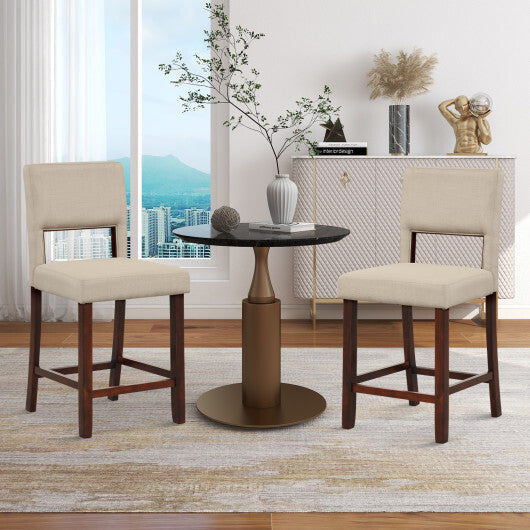 2 Piece Bar Chair Set with Hollowed Back and Rubber Wood Legs-Beige W2B
