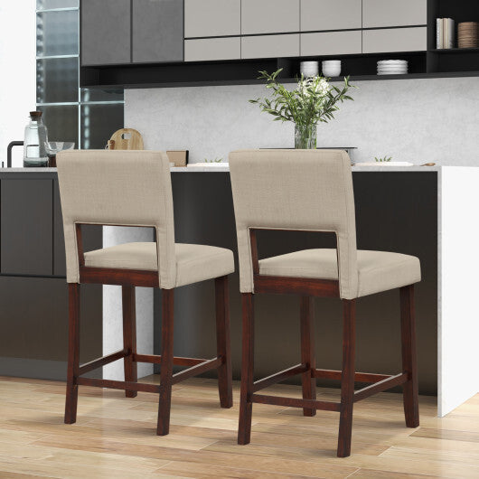 2 Piece Bar Chair Set with Hollowed Back and Rubber Wood Legs-Beige W2B