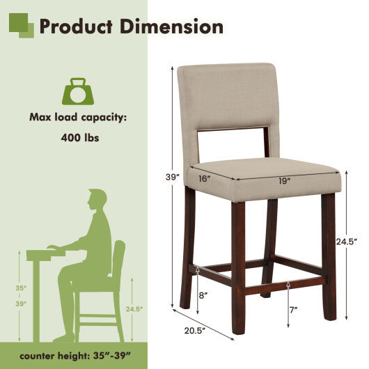 2 Piece Bar Chair Set with Hollowed Back and Rubber Wood Legs-Beige W2B
