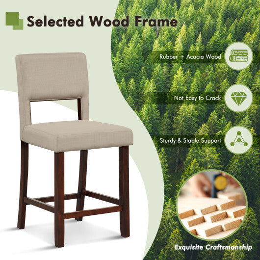 2 Piece Bar Chair Set with Hollowed Back and Rubber Wood Legs-Beige W2B