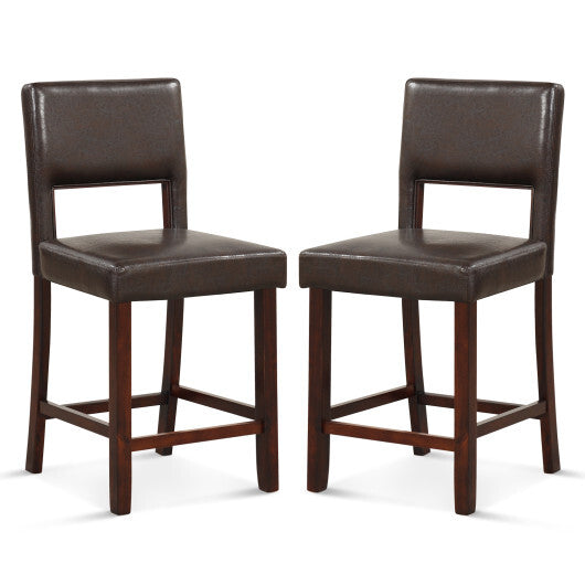 2 Piece Bar Chair Set with Hollowed Back and Rubber Wood Legs-Beige W2B