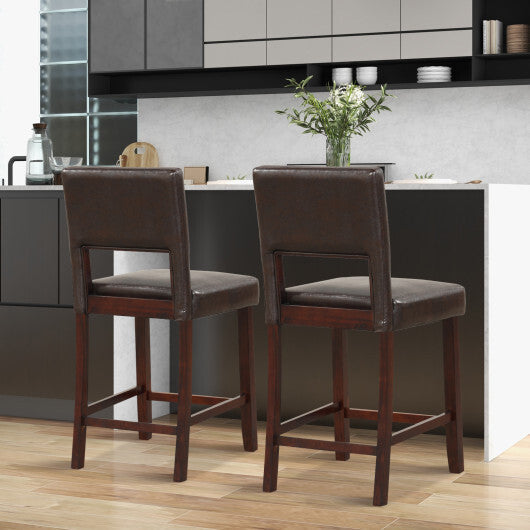 2 Piece Bar Chair Set with Hollowed Back and Rubber Wood Legs-Beige W2B