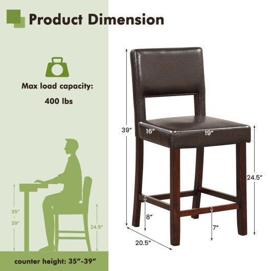 2 Piece Bar Chair Set with Hollowed Back and Rubber Wood Legs-Beige W2B