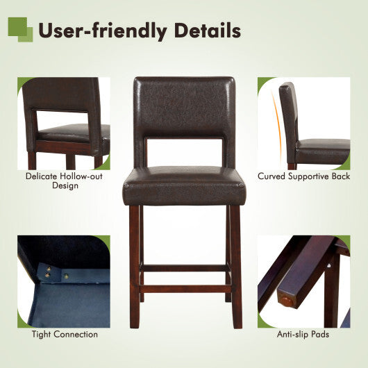 2 Piece Bar Chair Set with Hollowed Back and Rubber Wood Legs-Beige W2B