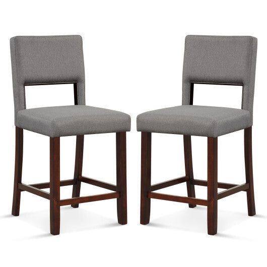 2 Piece Bar Chair Set with Hollowed Back and Rubber Wood Legs-Beige W2B