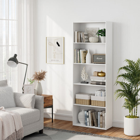 5-Shelf Storage Bookcase Modern Multi-Functional Display Cabinet-White - Color: White W2B