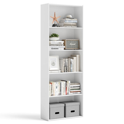 5-Shelf Storage Bookcase Modern Multi-Functional Display Cabinet-White - Color: White W2B