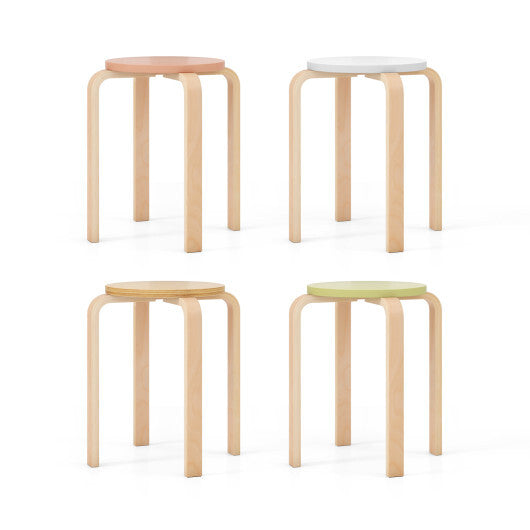 Set of 4 Bentwood Stackable Stools Dining Stools with Round Tops-Multicolor W2B