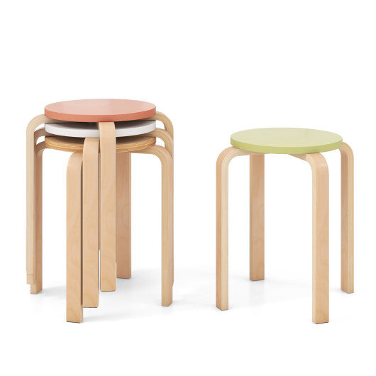 Set of 4 Bentwood Stackable Stools Dining Stools with Round Tops-Multicolor W2B