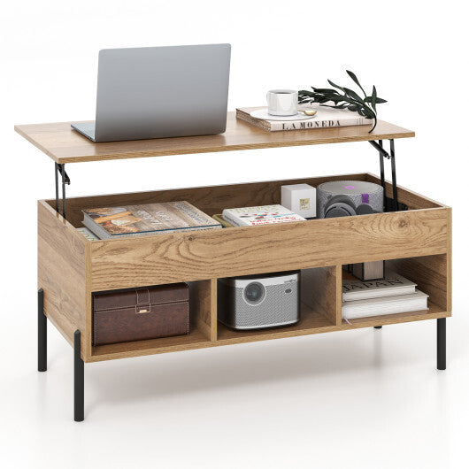 Living Room Central Table with Lifting Tabletop and Metal Legs-Natural W2B